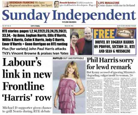 11 articles on RTE filling 9 pages in Sunday Indpendent 18 March 2012