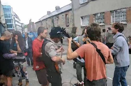 Click on image to see full-sized version Supporters gather outside to oppose eviction